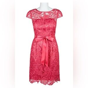 Adrianna Papell Women'S Pink Floral Lace Cap-Sleeve Sheath Dress Size 8